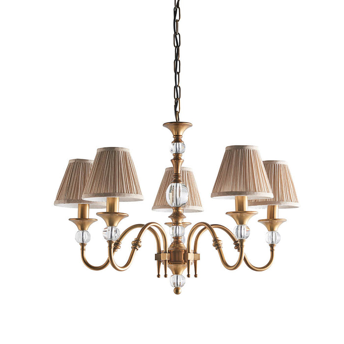 Interiors 1900 Polina antique brass 5lt pendant with beige shades