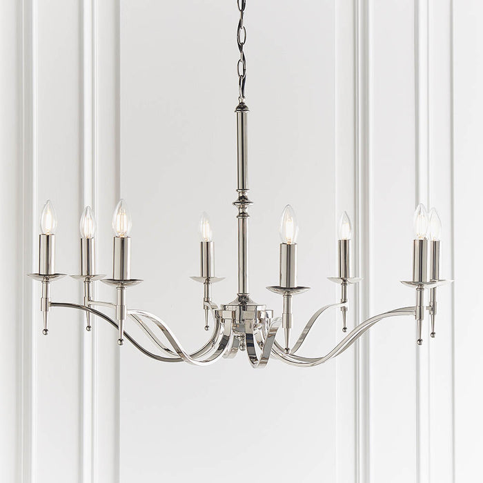 Interiors 1900 Stanford nickel 8lt pendant with beige shades