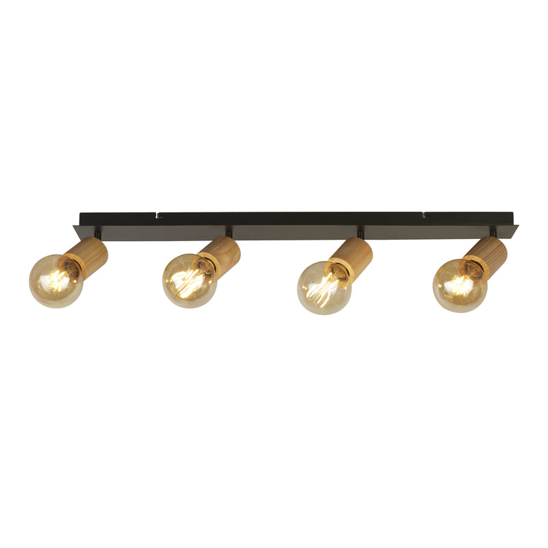 Searchlight  50211-4NA Spinny 4Lt Bar Spotlight - Wood & Matt Black Metal