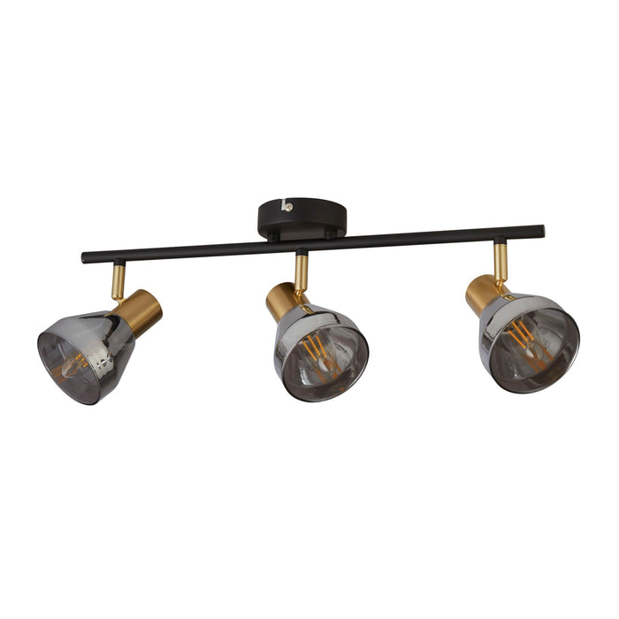 Searchlight  23801-3SM Westminster 3Lt Spot-Black, Satin Brass Metal & Smoked Glass