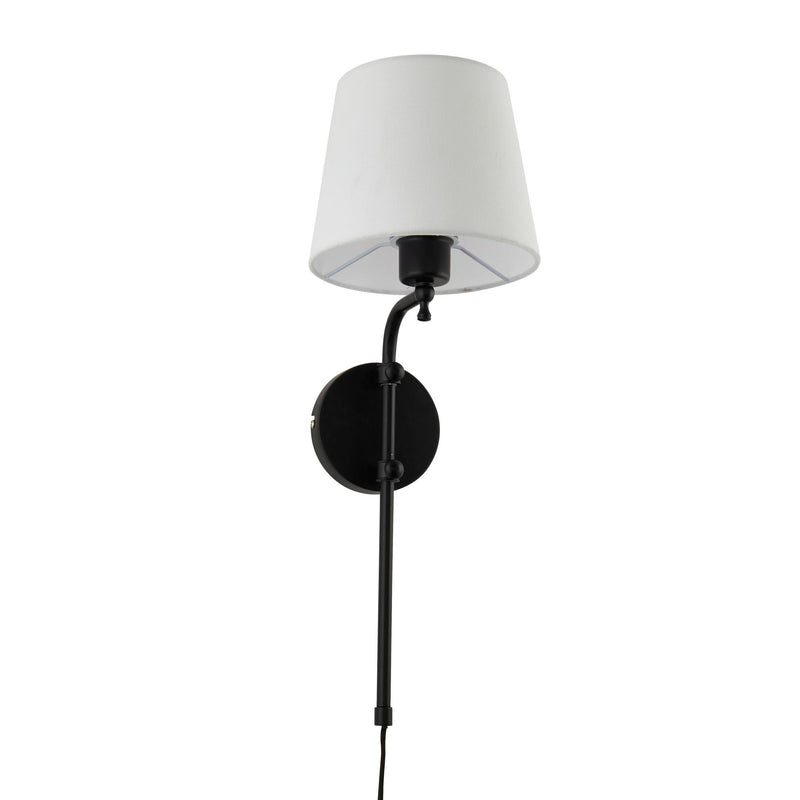 Searchlight  12081-1BK Munich Wall Light - Matt Black Metal & Natural Linen Shade
