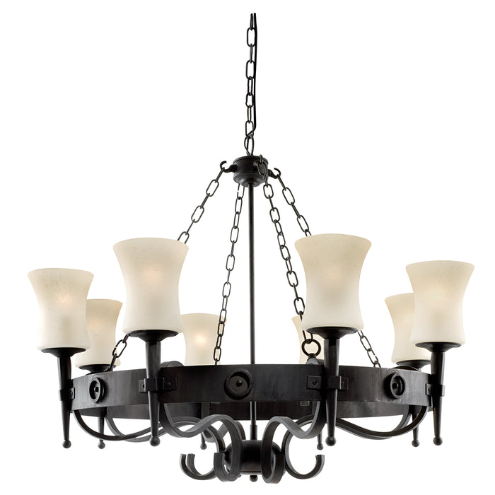 Searchlight  0818-8BK Cartwheel 8Lt Pendant - Black Metal & Sanded Glass