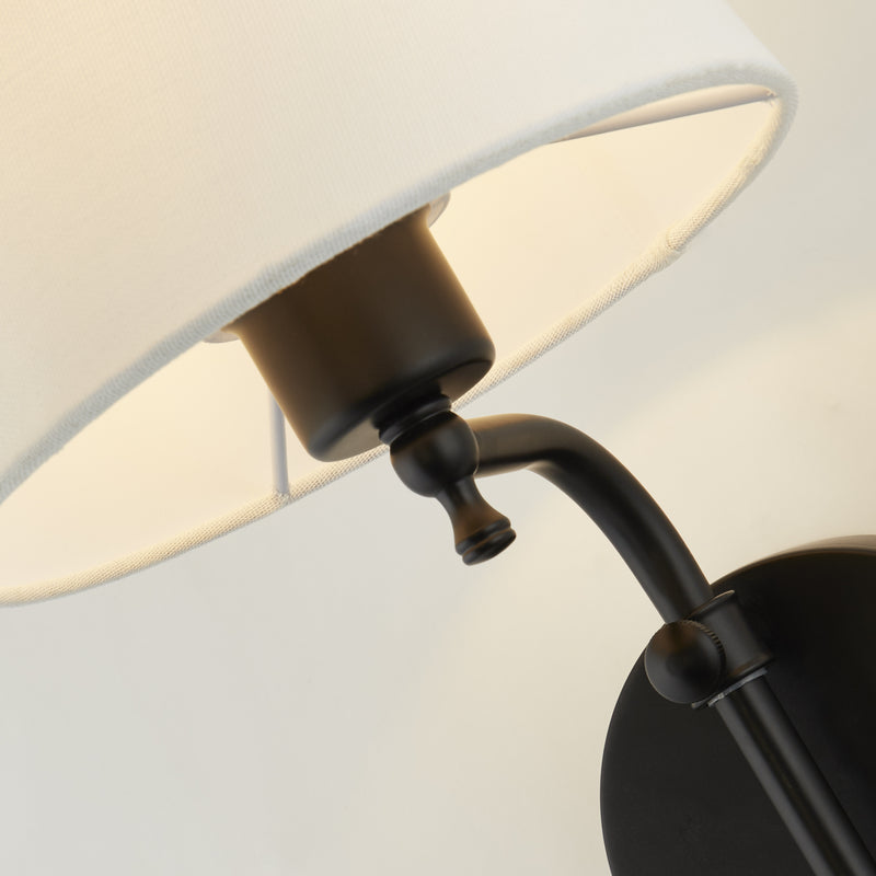 Searchlight  12081-1BK Munich Wall Light - Matt Black Metal & Natural Linen Shade