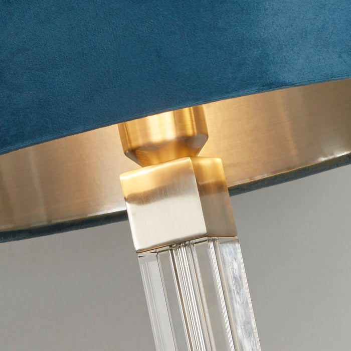 Searchlight  67521TE Scarborough Table Lamp - Crystal, Satin Nickel & Teal Velvet