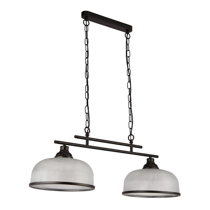 Searchlight  3592-2BK Highworth 2Lt Pendant - Black Metal & Holophane Style Glass