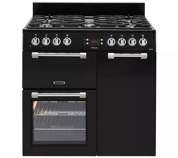 Leisure Cookmaster CK90G232K 90cm Gas Range Cooker with Electric Fan Oven - Black - A+/A Rated - Bonus Superstore