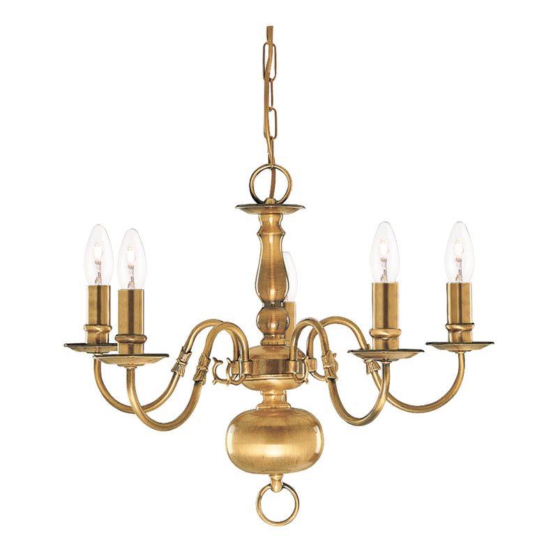 Searchlight  1019-5AB Flemish 5Lt Pendant - Solid Brass Metal