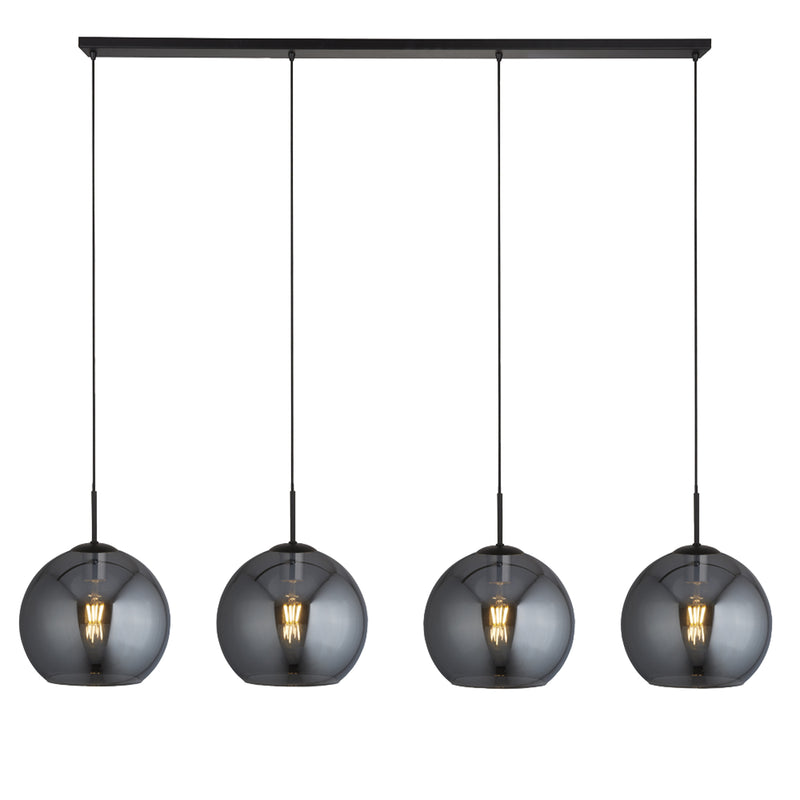 Searchlight  1024-4SM Amsterdam 4Lt Bar Pendant - Black Metal & Smoked Glass
