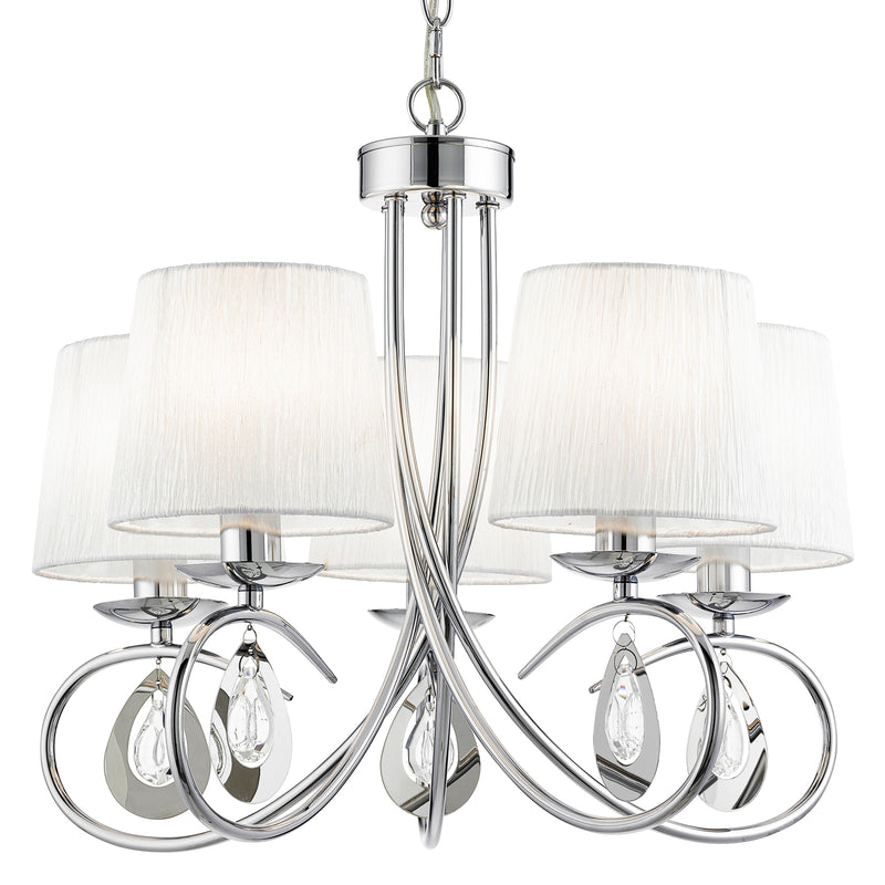 Searchlight  1025-5CC Angelique 5Lt Pendant - Chrome, Clear Glass & White Fabric