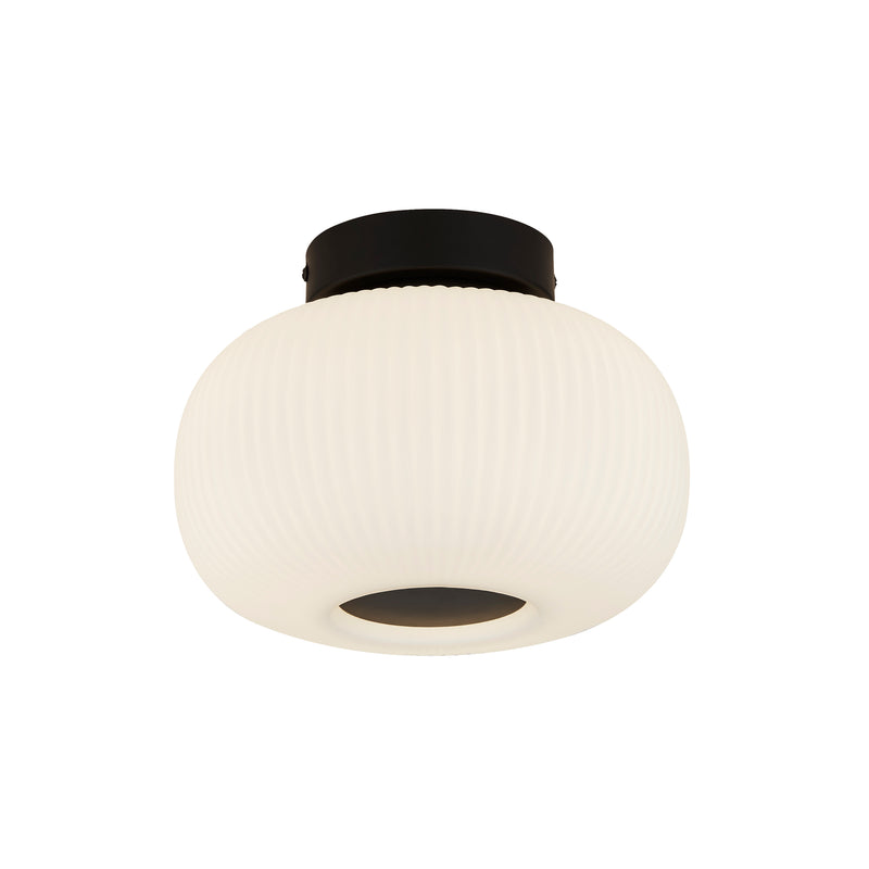 Searchlight  10271-1BK Lumina  Flush  - Black Metal & Opal Ribbed Glass