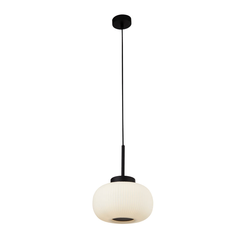 Searchlight  10272-1BK Lumina  Pendant  - Black Metal & Opal Ribbed Glass