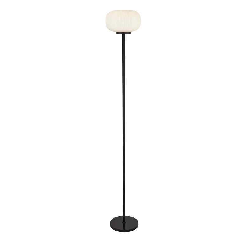 Searchlight  10274-1BK Lumina Floor Lamp - Black Metal & Opal Ribbed Glass