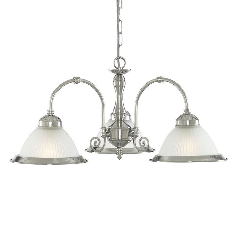 Searchlight  1043-3 American Diner 3Lt Pendant - Satin Silver Metal & Acid Glass