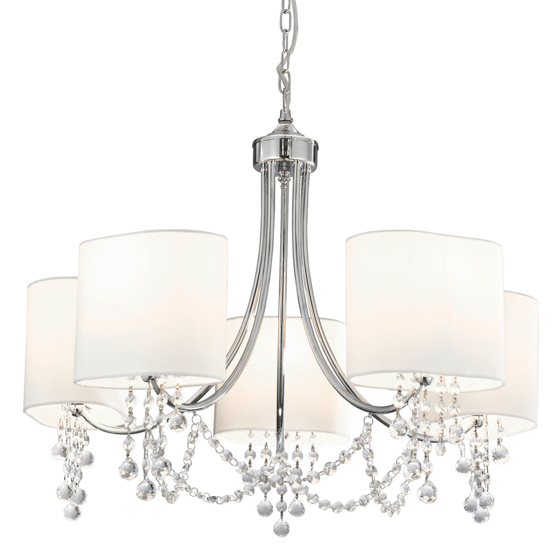 Searchlight  1055-5CC Nina 5Lt Pendant - Chrome, Crystal & Fabric Shades