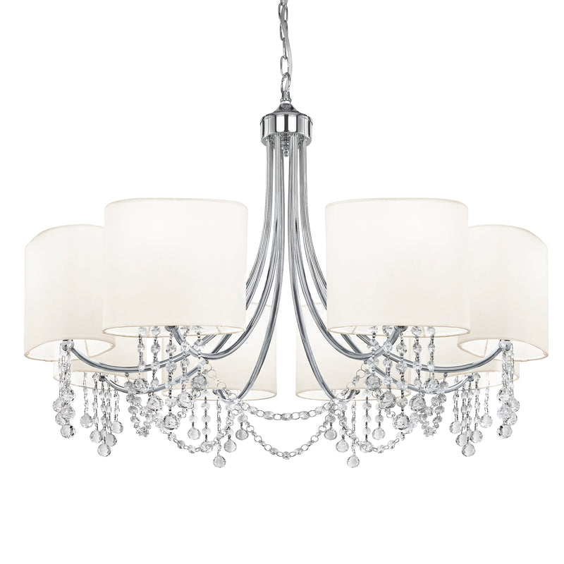 Searchlight  1058-8CC Nina 8Lt Ceiling Pendant - Chrome, Crystal & White Shades