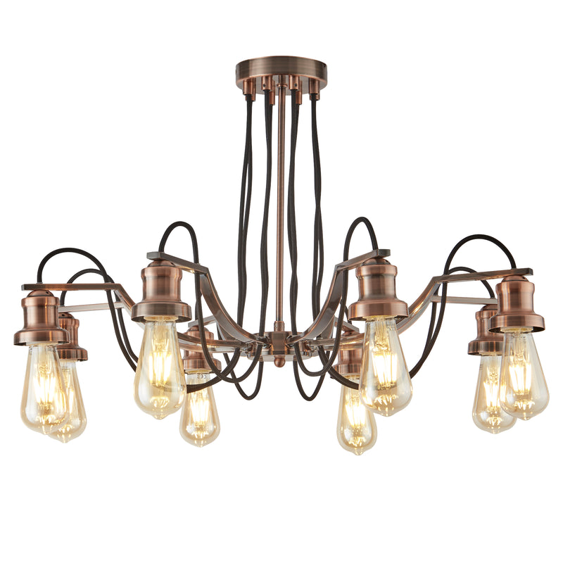 Searchlight  1068-8CU Olivia 8Lt Pendant - Antique Copper & Black Braided Cable