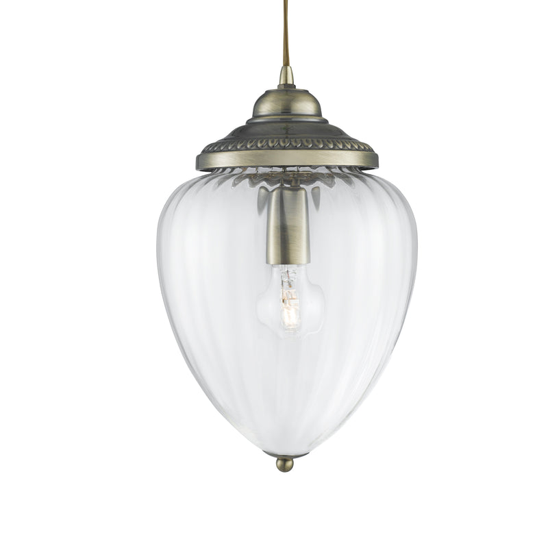 Searchlight  1091AB Moscow Pendant  - Antique Brass Metal & Ribbed Glass