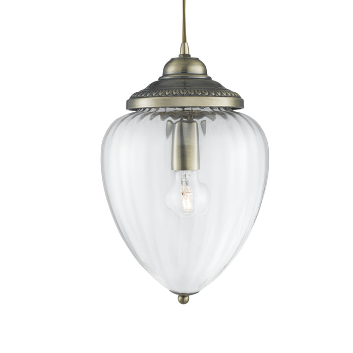 Searchlight 1091AB Moscow Pendant  - Antique Brass Metal & Ribbed Glass