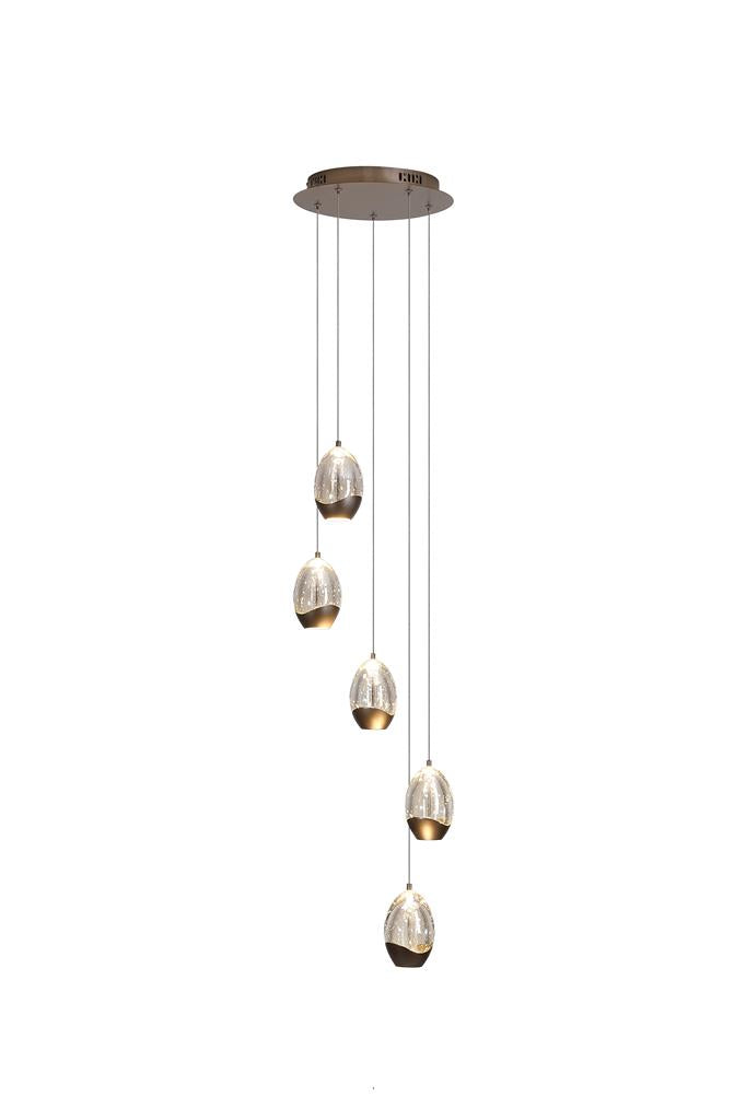 Searchlight 11141-5LT Seeds 5Lt Multi Drop Pendant, Latte Metal with Champagne