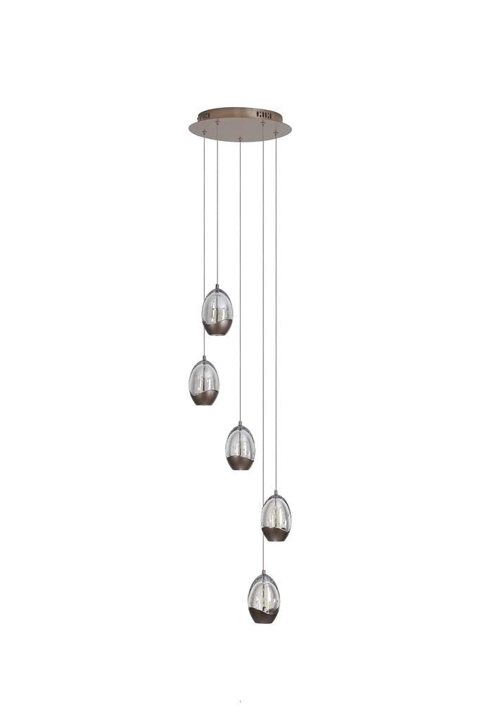 Searchlight 11141-5LT Seeds 5Lt Multi Drop Pendant, Latte Metal with Champagne