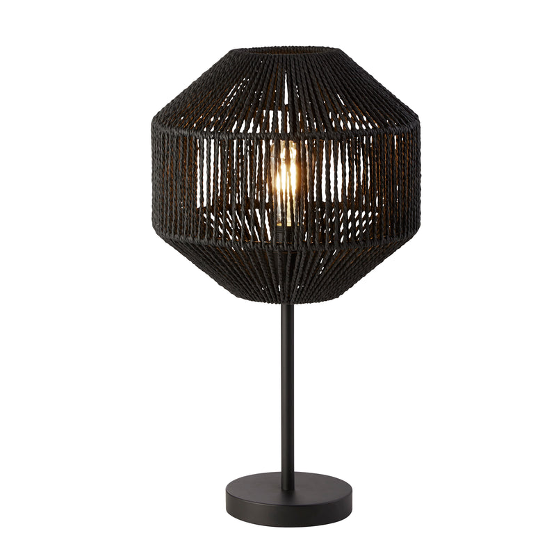 Searchlight  11201-1BK Wicker Table Lamp  - Matt Black Metal & Black Rope Shade