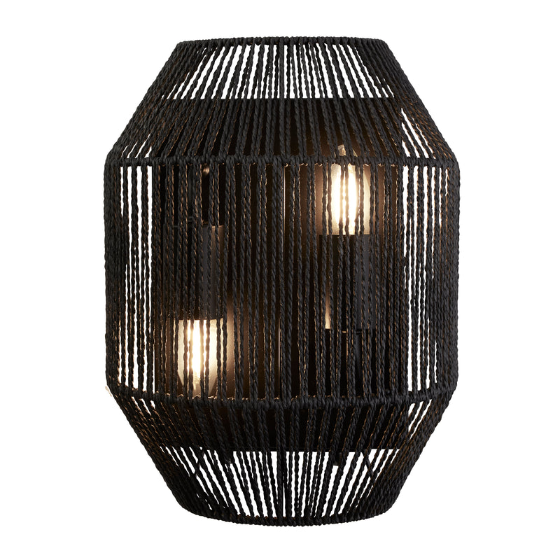 Searchlight  11201-2BK Wicker 2Lt Wall Light - Matt Black Metal & Black Rope Shade