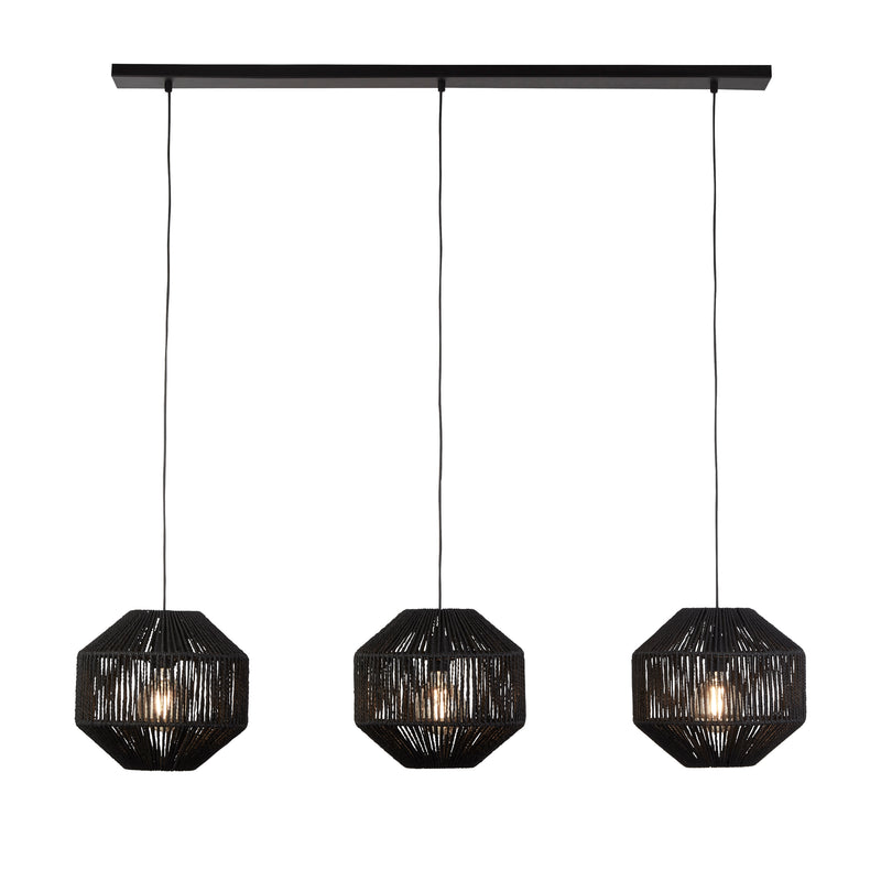 Searchlight  11201-3BK Wicker 3Lt Bar Pendant - Matt Black Metal & Black Rope Shade