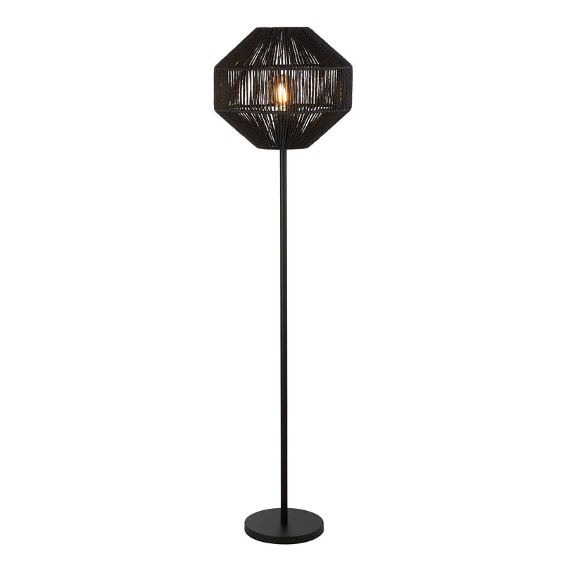 Searchlight  11202-1BK Wicker Floor Lamp - Matt Black Metal & Black Rope Shade