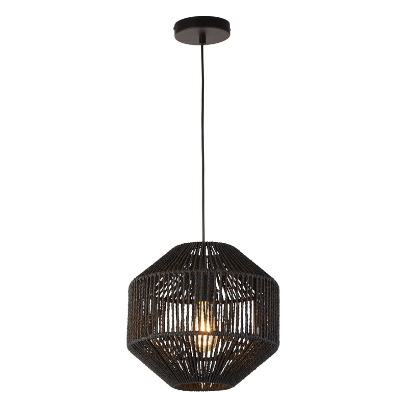 Searchlight  11203-1BK Wicker Pendant  - Matt Black Metal & Black Rope Shade