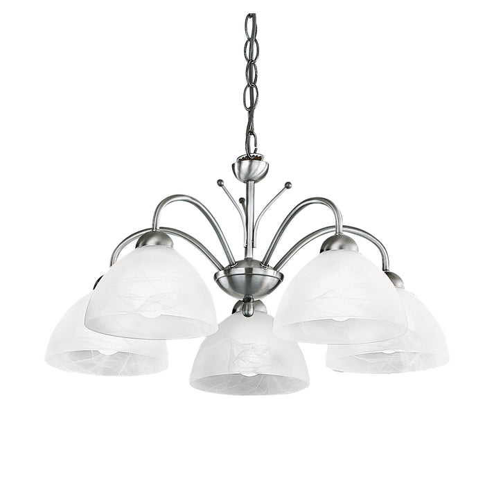 Searchlight 1135-5SS Milanese 5Lt Pendant - Satin Silver Metal & Alabaster Glass - Bonus Superstore