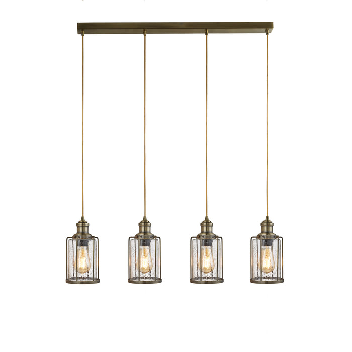 Searchlight 1164-4AB Pipes  4Lt Bar Pendant - Antique Brass Metal & Seeded Glass