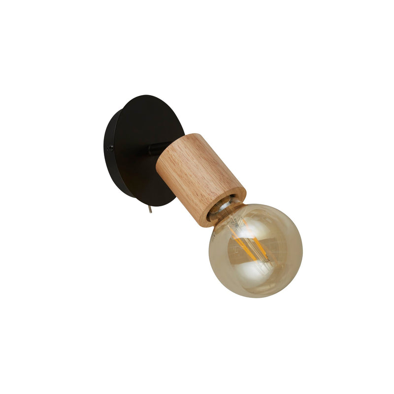 Searchlight  50211-1NA Spinny Spotlight Wall Light - Wood & Matt Black Metal