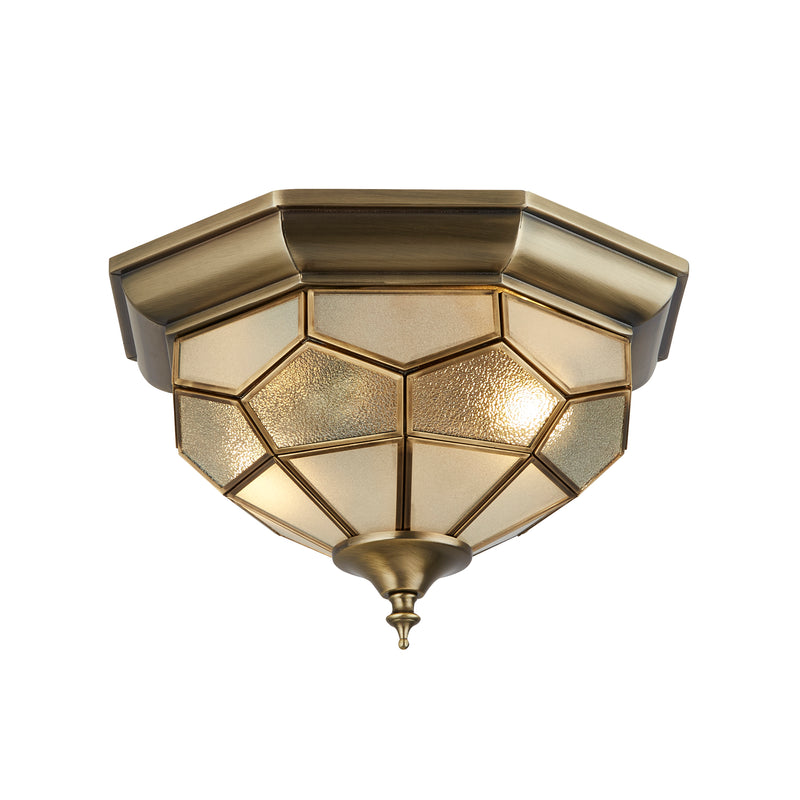 Searchlight  1243-12 Pisa II 2Lt Flush - Antique Brass Metal & Acid Glass
