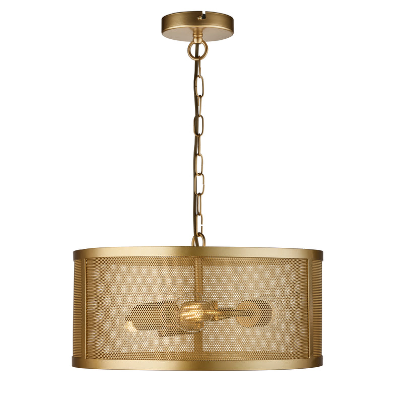 Searchlight  12483-3GO Fishnet  3Lt Pendant - Matt Gold Metal & Mesh Shade