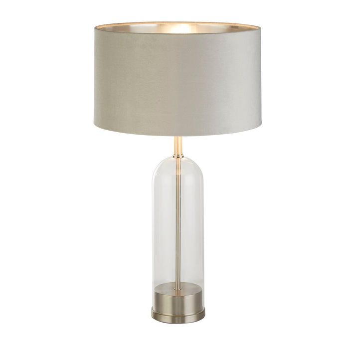 Searchlight  81713GY Oxford Table Lamp - Glass, Satin Nickel & Grey Velvet Shade