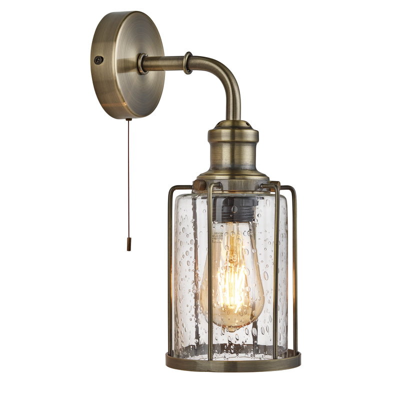 Searchlight  1261AB Pipes  Wall Light  - Antique Brass Metal & Seeded Glass
