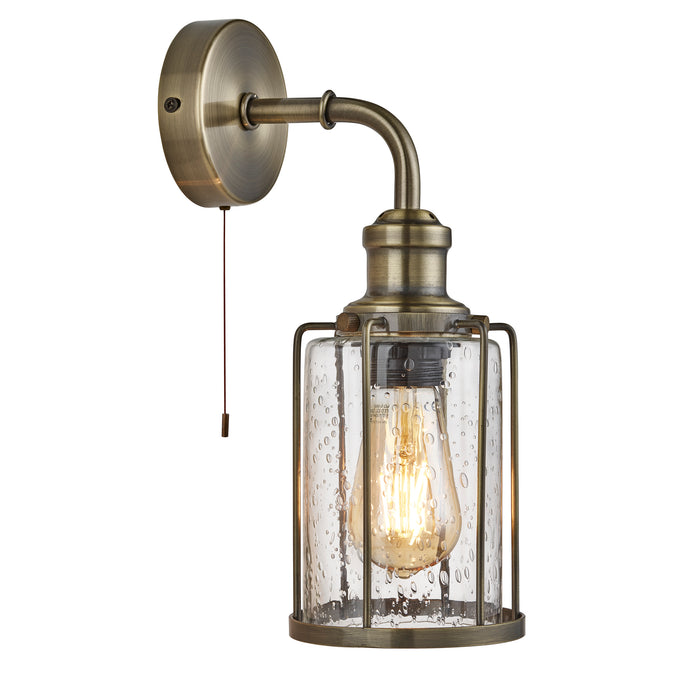 Searchlight 1261AB Pipes  Wall Light  - Antique Brass Metal & Seeded Glass