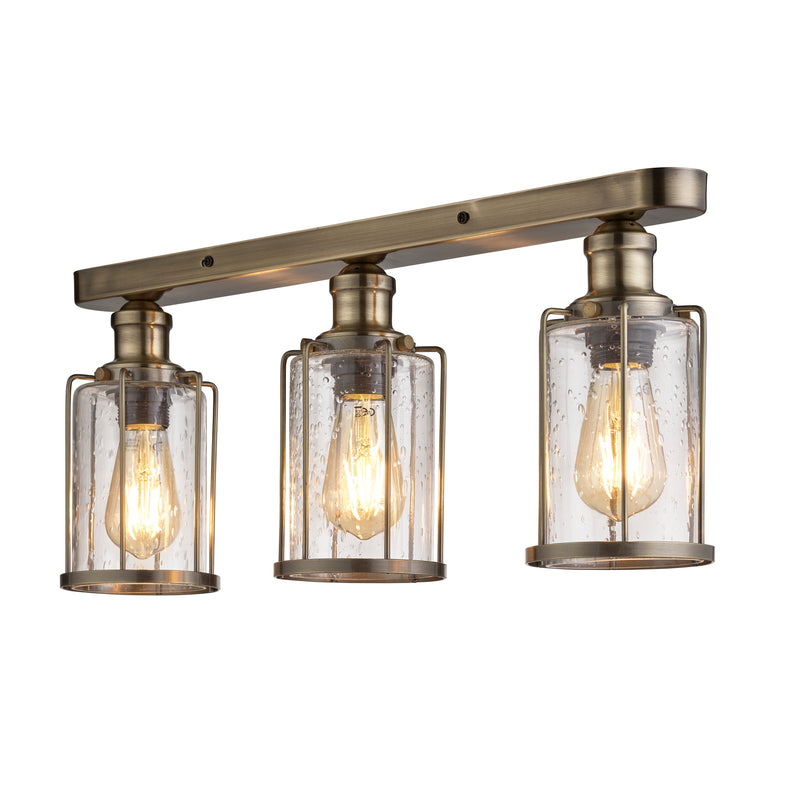 Searchlight  1263-3AB Pipes 3Lt Flush - Antique Brass & Seeded Glass