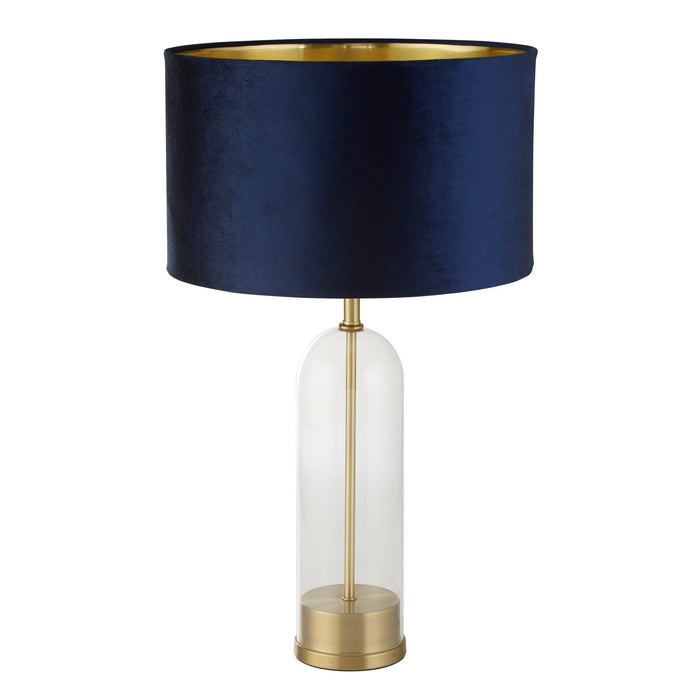 Searchlight  81712AZ Oxford Table Lamp- Glass, Brass Metal & Navy Velvet Shade