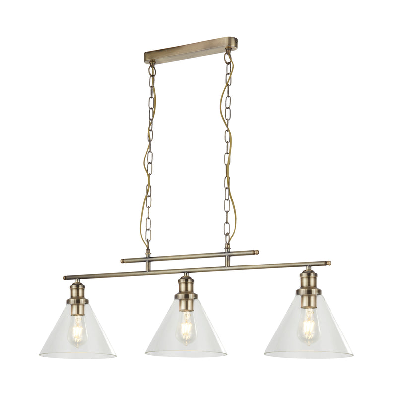 Searchlight  1277-3AB Pyramid 3Lt Pendant - Antique Brass & Glass Shades - Bonus Superstore