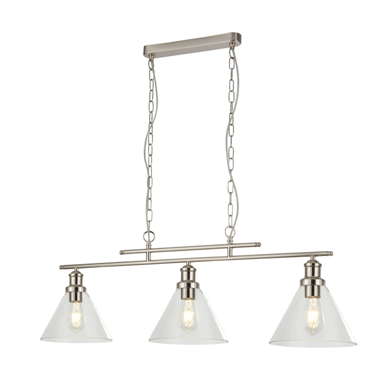 Searchlight  1277-3SS Pyramid 3Lt Bar Pendant - Satin Silver Metal & Glass