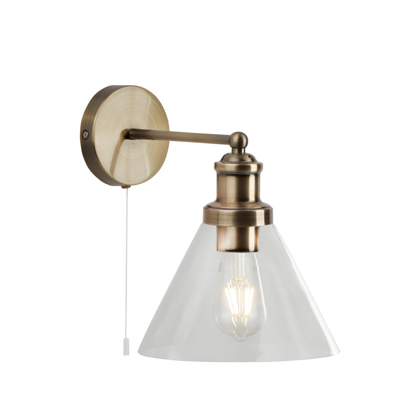 Searchlight  1277AB Pyramid Wall Light  - Antique Brass Metal & Glass
