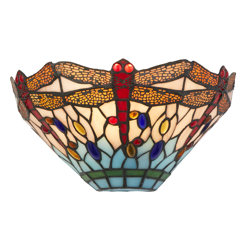 Searchlight  1283-17 Dragonfly  Wall Light  - Antique Brass Metal & Stained Glass