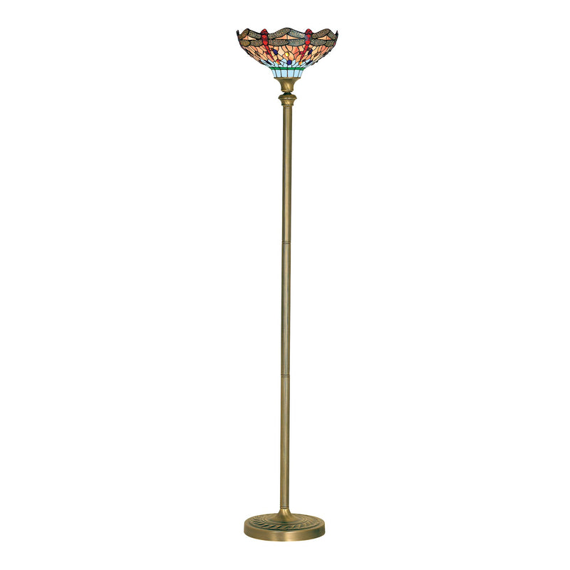 Searchlight  1285 Dragonfly Floor Lamp - Antique Brass & Stained Glass