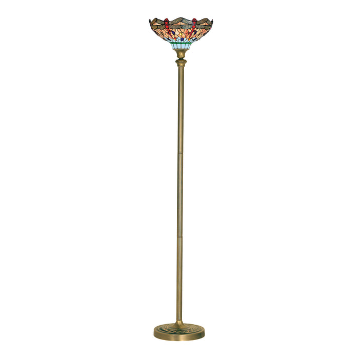 Searchlight 1285 Dragonfly Floor Lamp - Antique Brass & Stained Glass