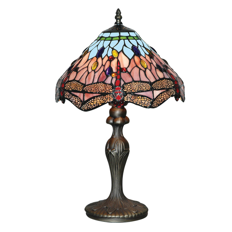 Searchlight  1287 Dragonfly Table Lamp - Antique Brass & Stained Glass