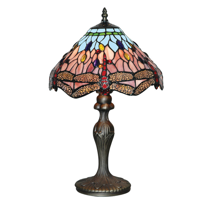 Searchlight 1287 Dragonfly Table Lamp - Antique Brass & Stained Glass
