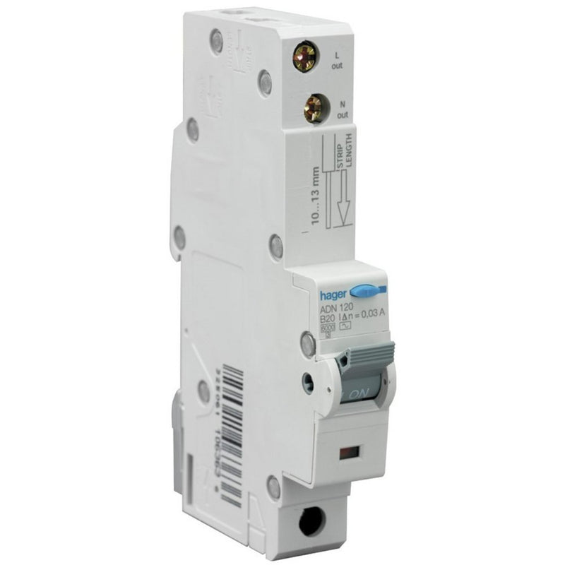Hager ADN116 16A RCBO, 1 Pole, B Curve, Type AC, 6kA
