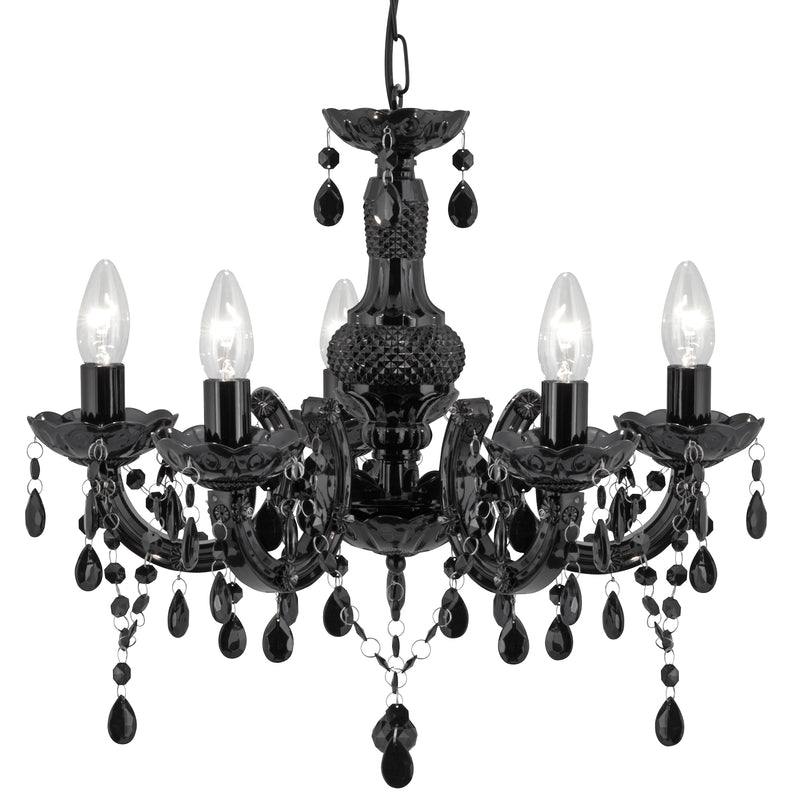 Searchlight  1455-5BK Marie Therese  5Lt Pendant - Black Glass & Acrylic
