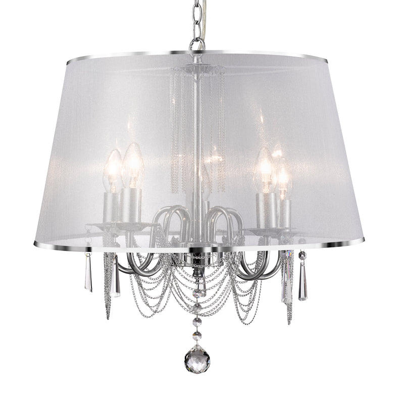Searchlight  1485-5CC Venetian 5Lt Pendant  -  Chrome, Voile Shade & Crystal Glass